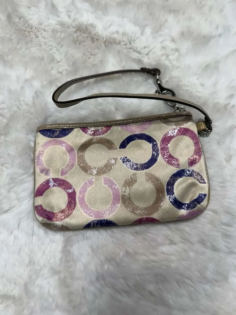 Coach Soho Optic Art Metallic Signature Zip-Top Wristlet